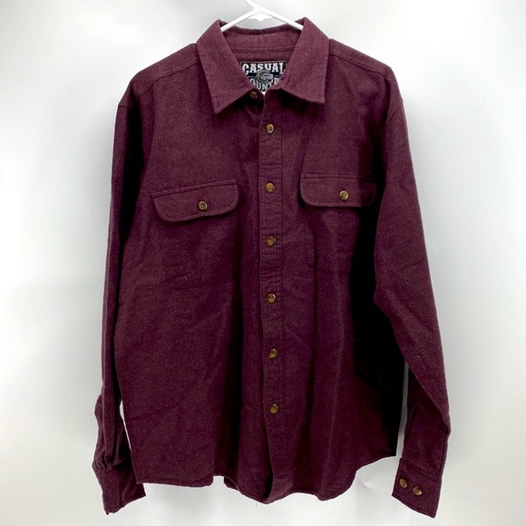 Casual Country Outfitters burgundy 100% cotton flannel button down - Picture 1 of 7